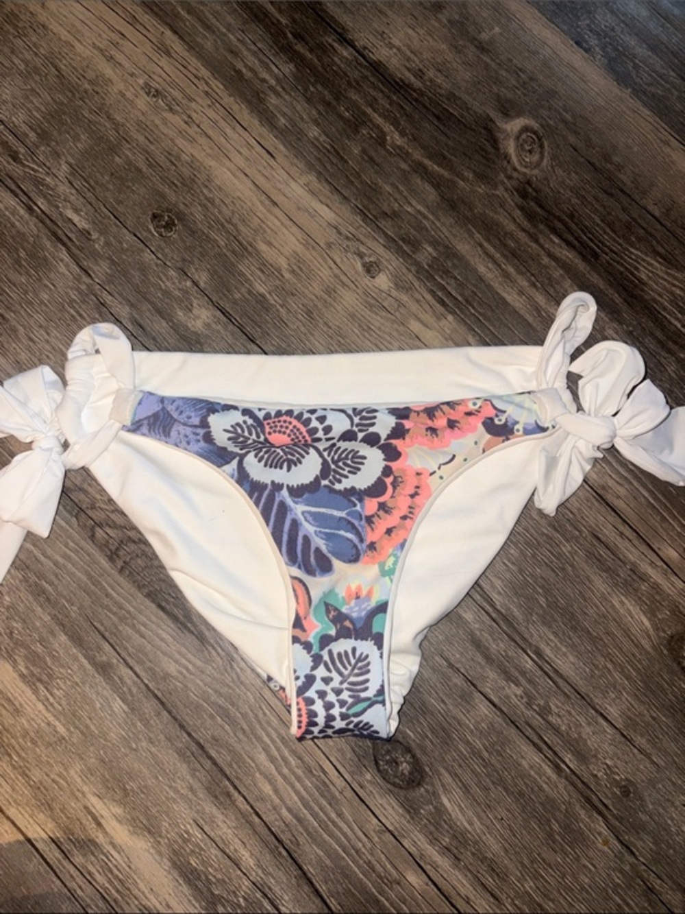 Maaji White Tie-Side Bikini Bottom with Floral reversible- small